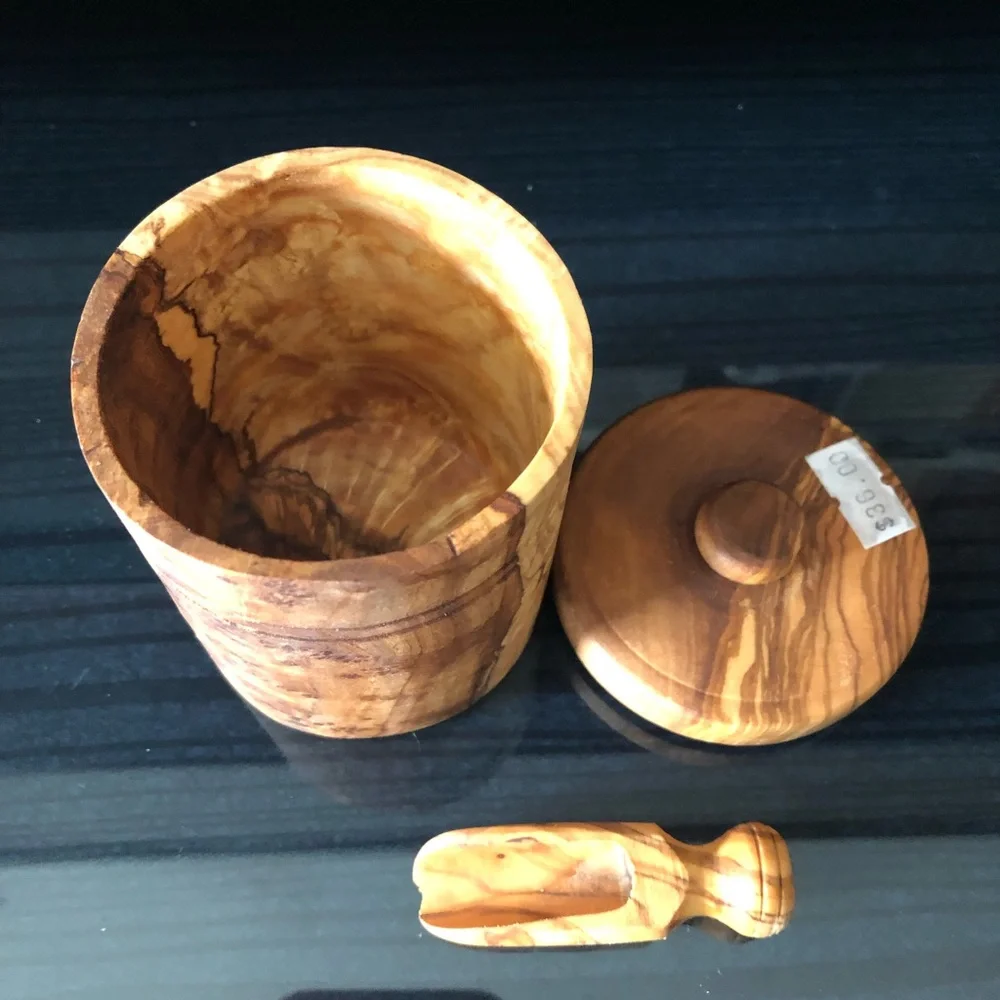 NATURAL OLIVE WOOD HONEY JAR